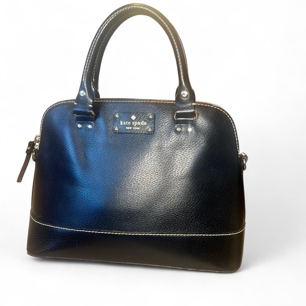 Kate Spade Black Leather Dome Satchel Shoulder Bag with Crossbody Strap